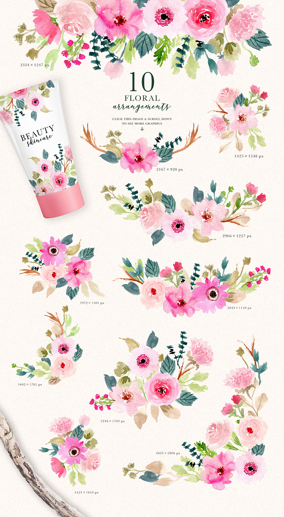 Pink Delight - Watercolor Clipart in Illustrations - product preview 1