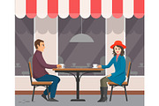 Man and Woman Sitting at Cafe with