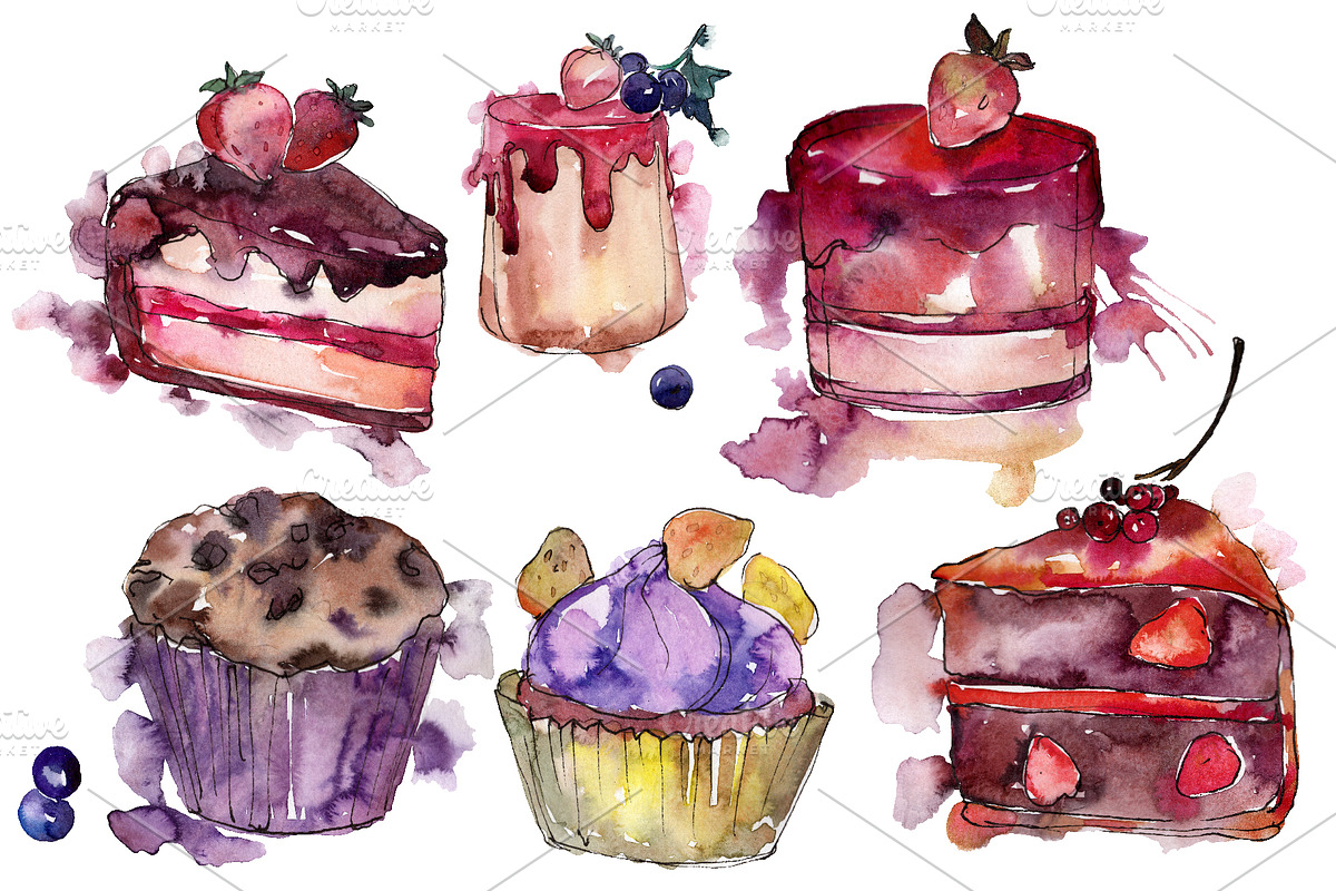 Dessert Love story Watercolor png in Illustrations - product preview 8