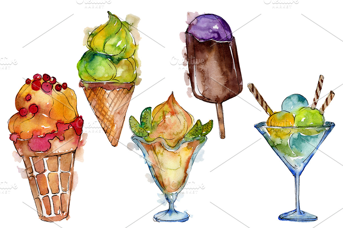 Ice cream Malvina Watercolor png in Illustrations - product preview 8