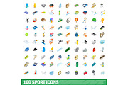 100 sport icons set, isometric 3d