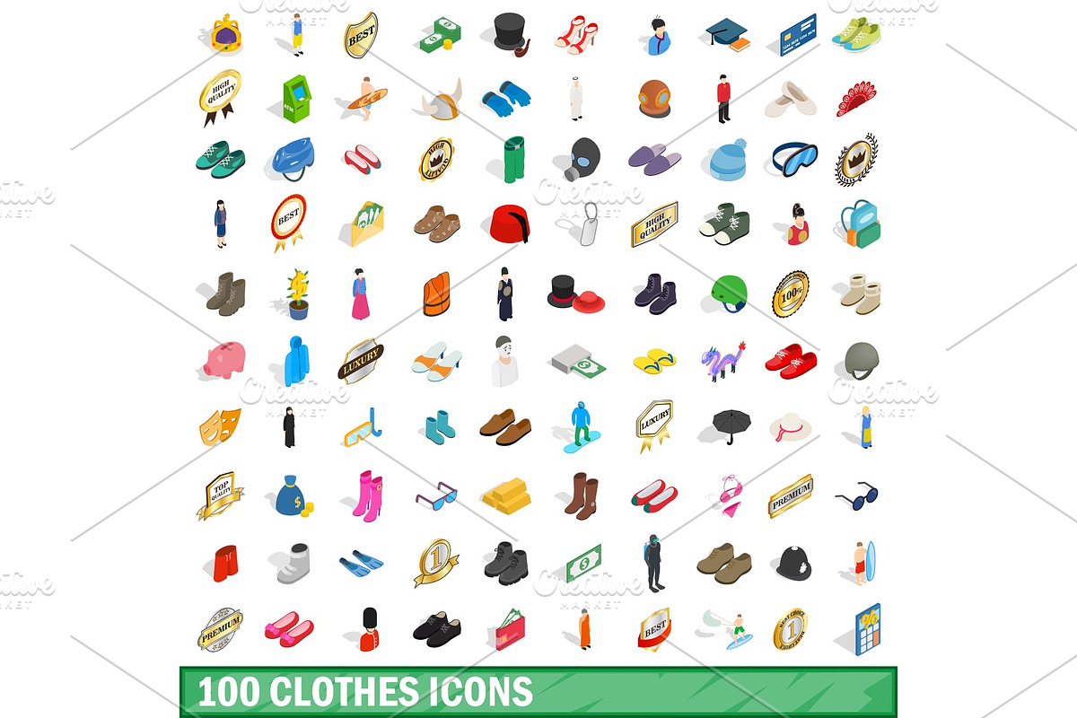100 clothes icons set, isometric 3d in Illustrations - product preview 8