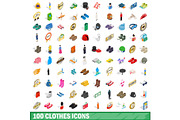 100 clothes icons set, isometric 3d
