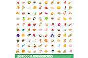 100 food and drinks icons set