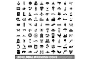100 global warming icons set in
