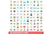 100 megapolis icons set, cartoon