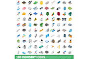 100 industry icons set, isometric 3d