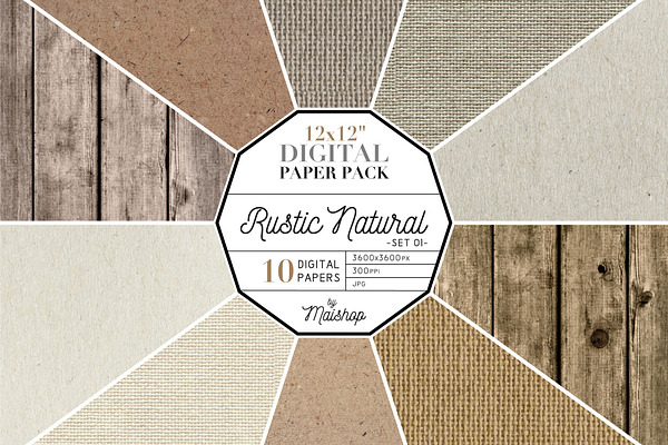 Digital Paper Pack Rustic Natural