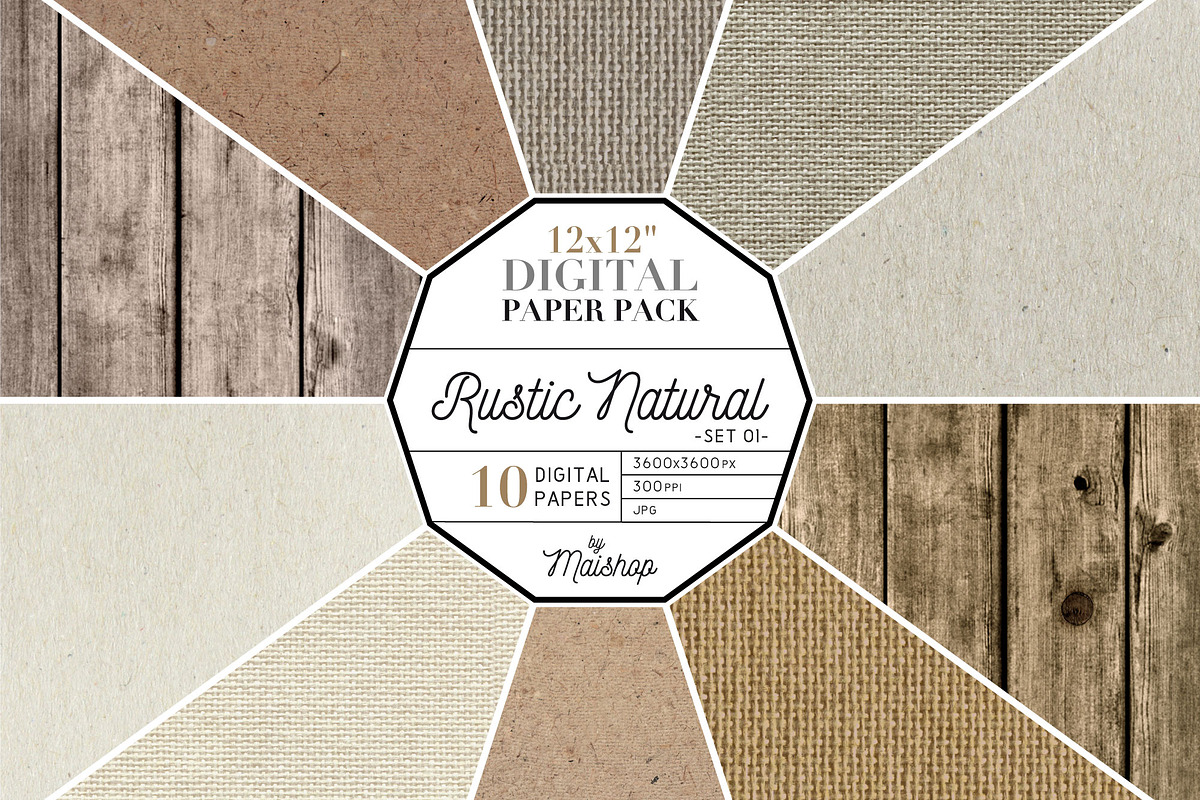 Digital Paper Pack Rustic Natural in Textures - product preview 8