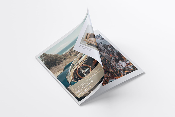 Square Trifold Brochure Mockups in Print Mockups - product preview 3