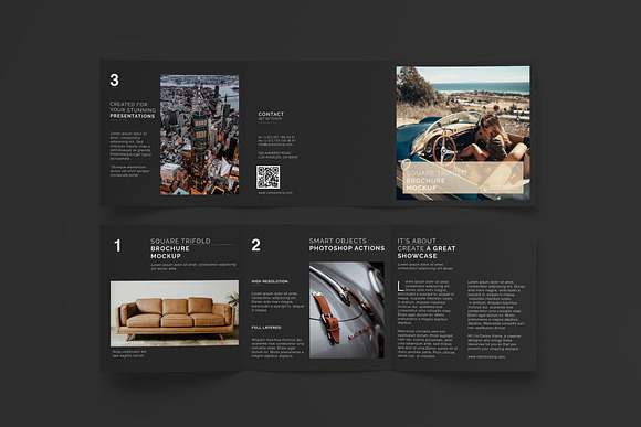 Square Trifold Brochure Mockups in Print Mockups - product preview 10