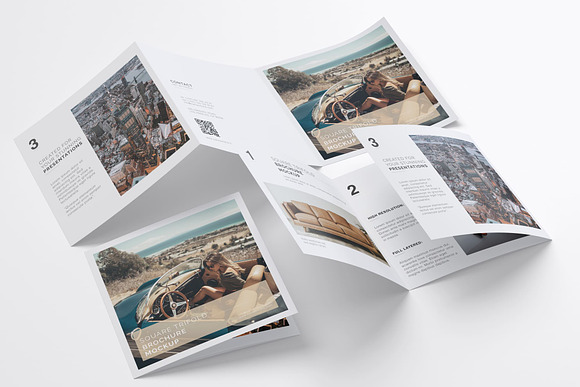 Square Trifold Brochure Mockups in Print Mockups - product preview 11
