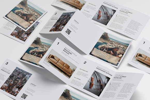 Square Trifold Brochure Mockups in Print Mockups - product preview 13