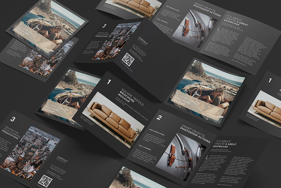 Square Trifold Brochure Mockups in Print Mockups - product preview 14