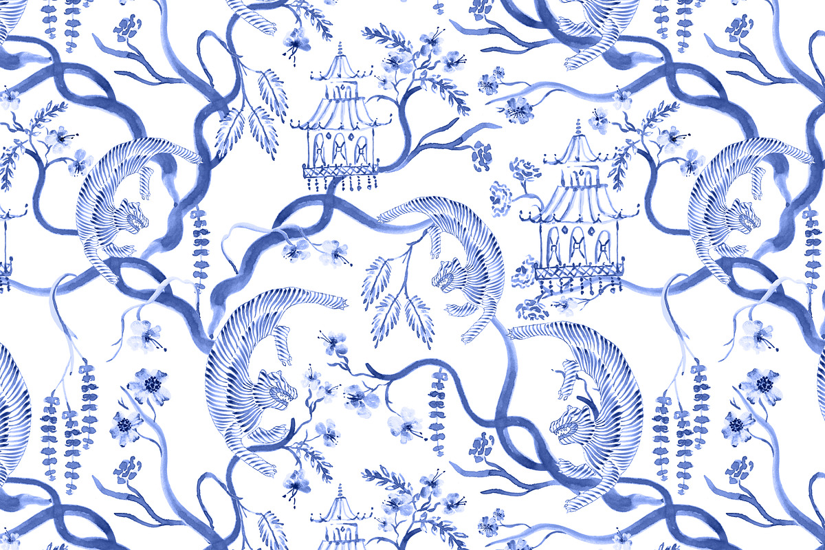 Chinoiserie Tiger Blossom - Seamless in Patterns - product preview 8