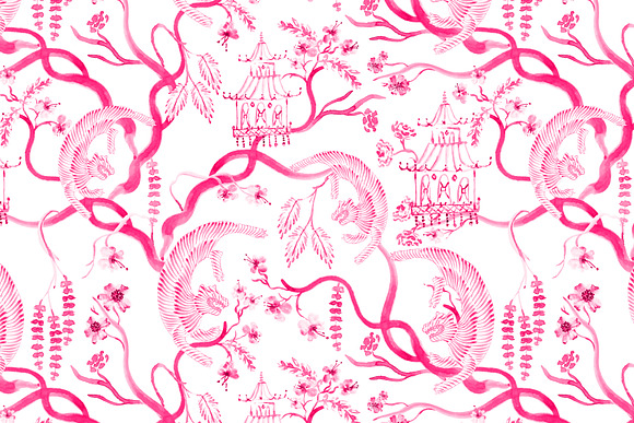 Chinoiserie Tiger Blossom - Seamless in Patterns - product preview 1