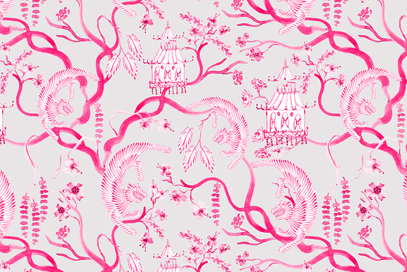 Chinoiserie Tiger Blossom - Seamless in Patterns - product preview 3