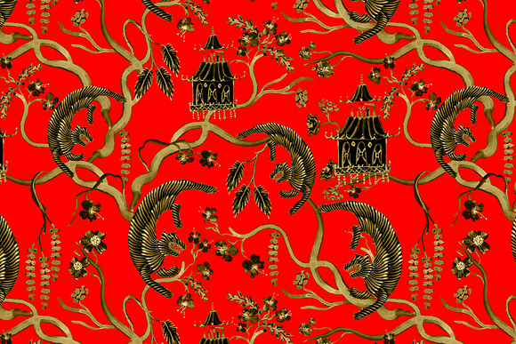 Chinoiserie Tiger Blossom - Seamless in Patterns - product preview 4
