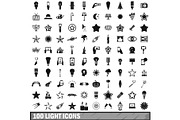 100 light icons set in simple style