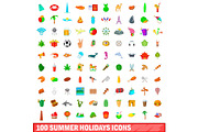 100 summer holidays icons set