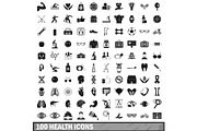 100 health icons set in simple style