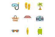 Beach icons set, flat style