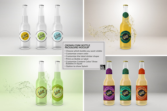 Clear Bottle with Crown Cork Mockup in Branding Mockups - product preview 1