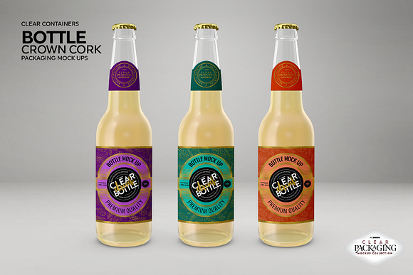 Clear Bottle with Crown Cork Mockup in Branding Mockups - product preview 2