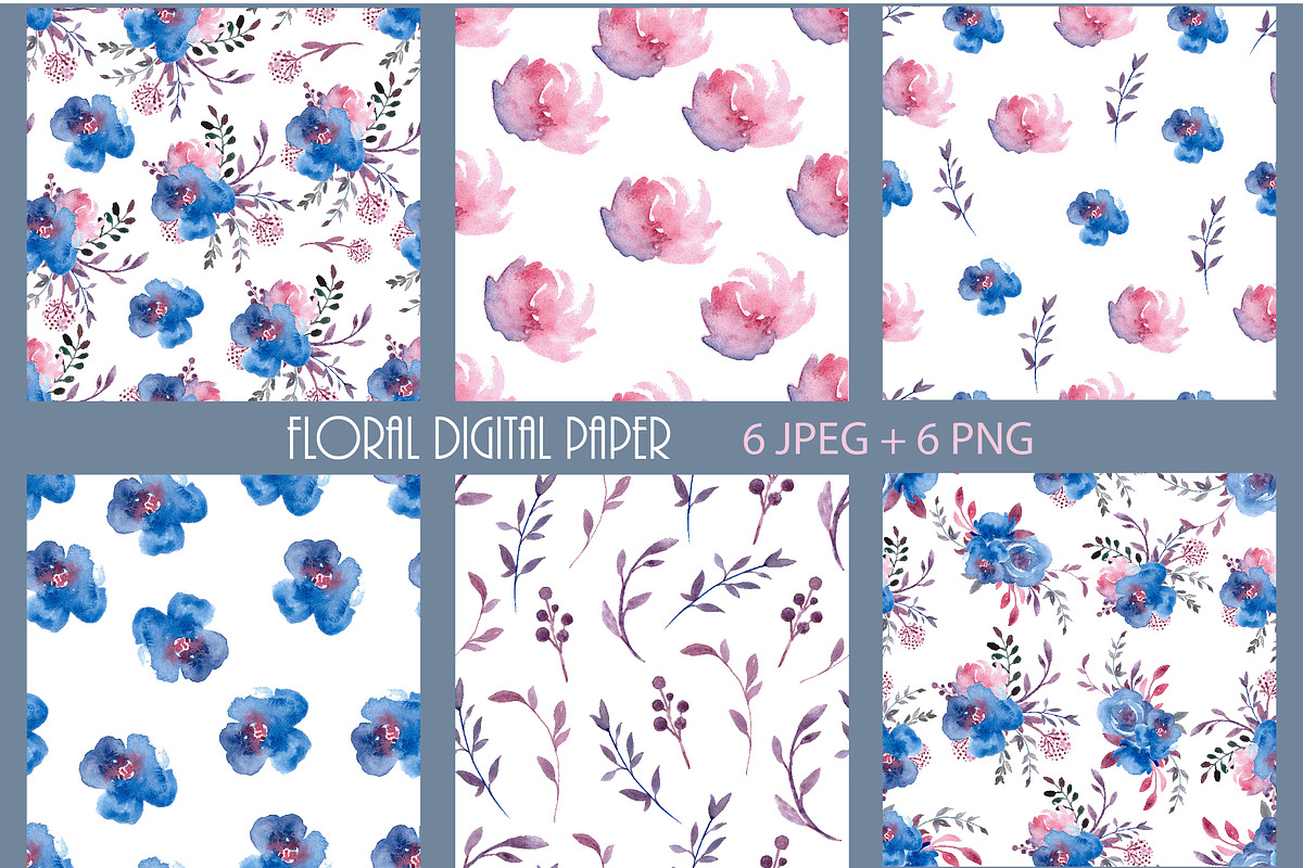 Floral Pattern, Digital Paper Blue in Patterns - product preview 8