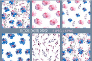 Floral Pattern, Digital Paper Blue