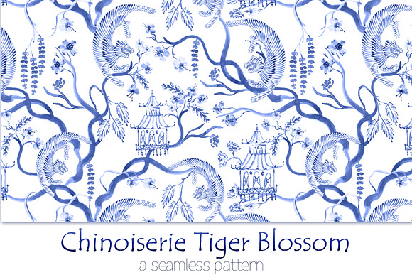 Chinoiserie Tiger Blossom - Seamless in Patterns - product preview 9