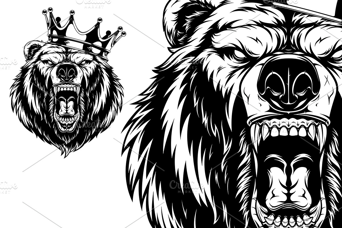 Ferocious bear in the crown in Illustrations - product preview 8
