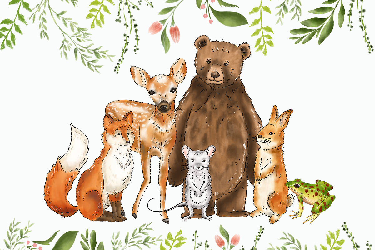 Woodland little animals clipart in Illustrations - product preview 8