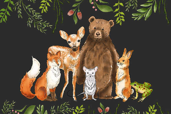 Woodland little animals clipart in Illustrations - product preview 1