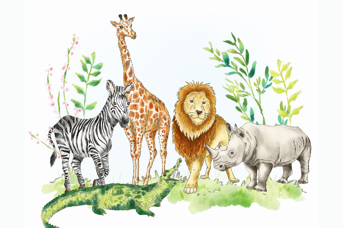 Safari Jungle African animal clipart in Illustrations - product preview 8