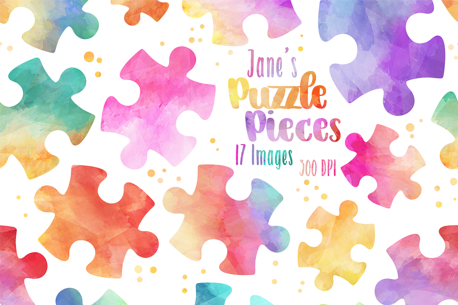 Watercolor Puzzle Pieces Clipart in Illustrations - product preview 8