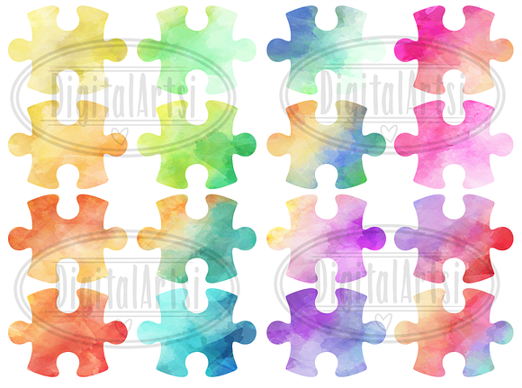 Watercolor Puzzle Pieces Clipart in Illustrations - product preview 1
