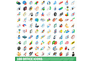 100 office icons set, isometric 3d