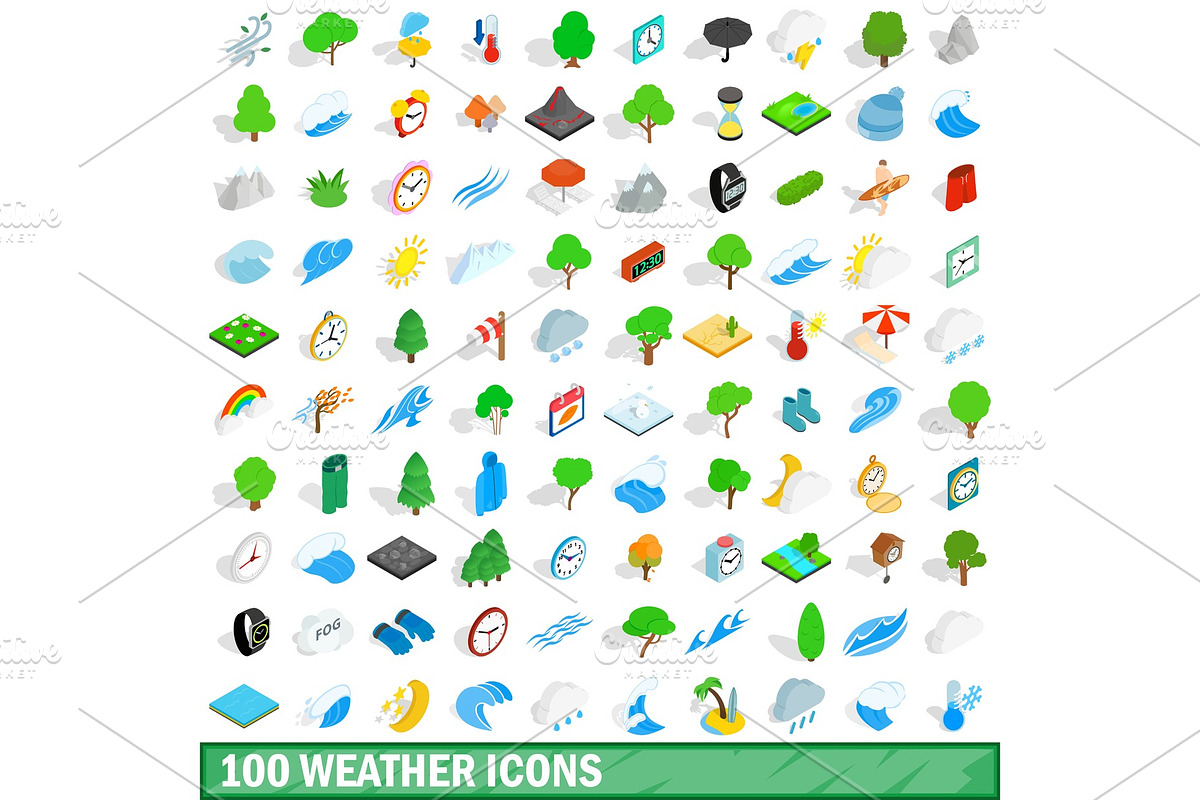 100 weather icons set, isometric 3d in Objects - product preview 8