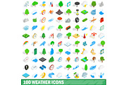 100 weather icons set, isometric 3d
