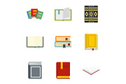 Books learning icons set, flat style