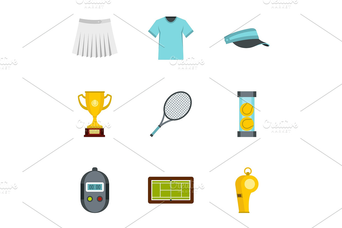 Big tennis icons set, flat style in Illustrations - product preview 8