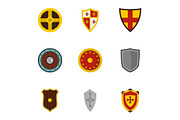 Shield icons set, flat style