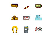 Casino icons set, flat style