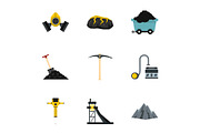 Miner equipment icons set, flat
