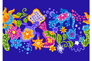 Mexican pattern with cute naive art