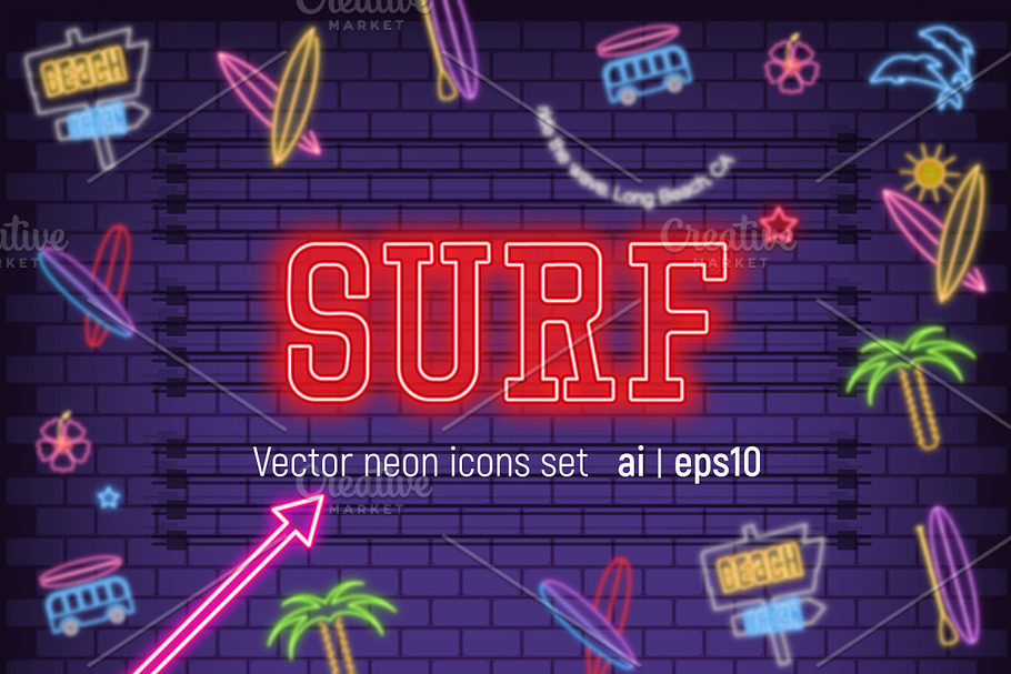 Surf Neon Icon Set