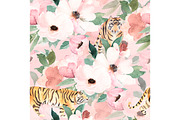 Floral Pattern With Tigers