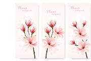 Set of nature flower magnolia banner