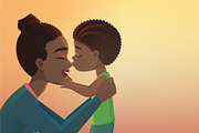 Black boy kid kisses his mother